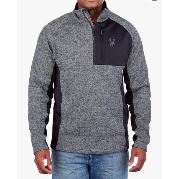 Spyder Mens Gait Half Zip Knit Pullover Jacket Fleece Gray Black Size Large - Picture 1 of 13
